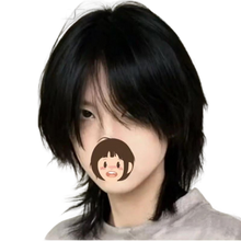 Load image into Gallery viewer, Men's Wolf Cut Wig - Korean Ulzzang Short Straight Hairpiece with Mullet Tail, Trendy Synthetic Wig-باروكة شعر رجالي على شكل ذئب - قطعة شعر كورية قصيرة مستقيمة من أولزانغ مع ذيل موليت، باروكة شعر صناعية عصرية وطبيعية المظهر للاستخدام اليومي/التنكر/الموضة