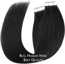 Load image into Gallery viewer, e estelle Nature Hair Extension Tape in,Remy Human Hair Tape In Extention Seamless Skin Weft Straight Real Hair Tape in Extensions (Jet Black 01, 16 in)