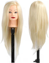 Load image into Gallery viewer, Mannequin Head with 100% Human Hair With Stand, 24 To 20 inch Real Hair, Cosmetology Doll Nature Hair Head For Hairdressers' Practice Training, Hairstyling and Braid-رأس مانيكان بشعر بشري 100% مع حامل، شعر حقيقي من 24 إلى 20 بوصة،