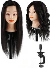 Load image into Gallery viewer, Mannequin Head with 100% Human Hair With Stand, 24 To 20 inch Real Hair, Cosmetology Doll Nature Hair Head For Hairdressers' Practice Training, Hairstyling and Braid-رأس مانيكان بشعر بشري 100% مع حامل، شعر حقيقي من 24 إلى 20 بوصة،