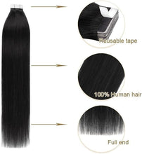 Load image into Gallery viewer, e estelle Nature Hair Extension Tape in,Remy Human Hair Tape In Extention Seamless Skin Weft Straight Real Hair Tape in Extensions (Jet Black 01, 16 in)