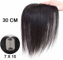 Load image into Gallery viewer, e estelle 100% Human Hair Topper Clip in Hair Toupee for Women Mid Part Straight Wiglets Hairpieces for Mild Hair Loss Volume Cover Gray Hair (1B) (Base7X10cm.Length30cm, machine making)