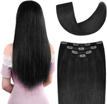 Load image into Gallery viewer, Clip On Nature Hair Extensions Straight Black 75g 4 Pieces 10 Clips -وصلات شعر طبيعية قابلة للقص، لون أسود مستقيم، 75 جم، 4 قطع، 10 مشابك
