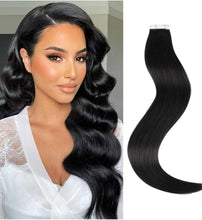 Load image into Gallery viewer, e estelle Nature Hair Extension Tape in,Remy Human Hair Tape In Extention Seamless Skin Weft Straight Real Hair Tape in Extensions (Jet Black 01, 16 in)