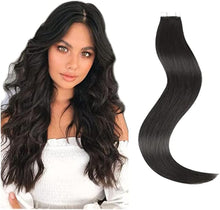 Load image into Gallery viewer, e estelle Nature Hair Extension Tape in,Remy Human Hair Tape In Extention Seamless Skin Weft Straight Real Hair Tape in Extensions (Jet Black 01, 16 in)