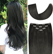 Load image into Gallery viewer, Clip On Nature Hair Extensions Straight Black 75g 4 Pieces 10 Clips -وصلات شعر طبيعية قابلة للقص، لون أسود مستقيم، 75 جم، 4 قطع، 10 مشابك