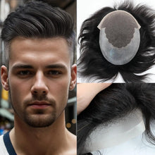 Load image into Gallery viewer, e estelle Men Natural Hair Toupee, Human Hair Q6 Swiss Lace Base PU Around Man Hair Replacement System, For Thin Or Hairloss (Nature Black, 8x10)
