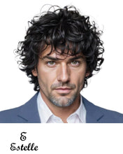 Load image into Gallery viewer, Men's Voluminous Black Wig with Flipped Bangs, Short Curly Hairpiece for Thinning Hair/Daily Styling/Natural Look-شعر مستعار بني داكن كثيف للرجال مع غرة مقلوبة، وتجعيدات قصيرة على شكل حرف Y، وشعر مستعار على شكل حرف Y/تصفيف يومي/مظهر طبيعي