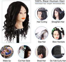 Load image into Gallery viewer, Mannequin Head with 100% Human Hair With Stand, 24 To 20 inch Real Hair, Cosmetology Doll Nature Hair Head For Hairdressers' Practice Training, Hairstyling and Braid-رأس مانيكان بشعر بشري 100% مع حامل، شعر حقيقي من 24 إلى 20 بوصة،