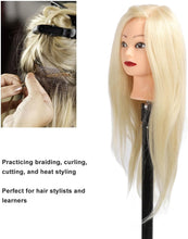 Load image into Gallery viewer, Mannequin Head with 100% Human Hair With Stand, 24 To 20 inch Real Hair, Cosmetology Doll Nature Hair Head For Hairdressers' Practice Training, Hairstyling and Braid-رأس مانيكان بشعر بشري 100% مع حامل، شعر حقيقي من 24 إلى 20 بوصة،