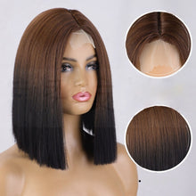 Load image into Gallery viewer, Small Lace Front Wig For Women Bobo Short Wig For Daily , Party,Dark Brown,باروكة شعر مستعار بوبو بدانتيل أمامي صغير، بني داكن
