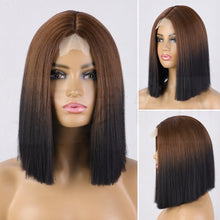 Load image into Gallery viewer, Small Lace Front Wig For Women Bobo Short Wig For Daily , Party,Dark Brown,باروكة شعر مستعار بوبو بدانتيل أمامي صغير، بني داكن
