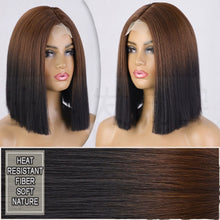 Load image into Gallery viewer, Small Lace Front Wig For Women Bobo Short Wig For Daily , Party,Dark Brown,باروكة شعر مستعار بوبو بدانتيل أمامي صغير، بني داكن