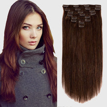 将图片加载到图库查看器,Straight Hair Extensions Clip In Human Hair Double Weft Dark Brown/Jet Black/Nature Black Clip on Hair Extensions Remy Human Hair Thick for Black Woman 100g 8Pcs/Lot
