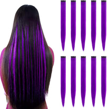 Load image into Gallery viewer, 10PCS Colored Clip in Hair Extensions 20'' Colorful Straight Hair Extensions Clip in for Women and Kids Multi-Colors Party Highlights Streak Synthetic Hairpieces Wonderful Rainbow Colors(J+5)%