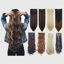 Load image into Gallery viewer, Estelle 7 Pcs 16 Clips 24 Inch Thick Curly Straight Full Head Clip in on Double Weft Hair Extensions