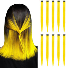 Load image into Gallery viewer, 10PCS Colored Clip in Hair Extensions 20'' Colorful Straight Hair Extensions Clip in for Women and Kids Multi-Colors Party Highlights Streak Synthetic Hairpieces Wonderful Rainbow Colors(J+5)%