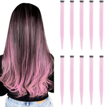 Load image into Gallery viewer, 10PCS Colored Clip in Hair Extensions 20'' Colorful Straight Hair Extensions Clip in for Women and Kids Multi-Colors Party Highlights Streak Synthetic Hairpieces Wonderful Rainbow Colors(J+5)%