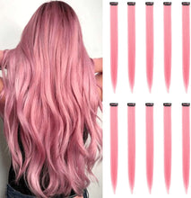 Load image into Gallery viewer, 10PCS Colored Clip in Hair Extensions 20'' Colorful Straight Hair Extensions Clip in for Women and Kids Multi-Colors Party Highlights Streak Synthetic Hairpieces Wonderful Rainbow Colors(J+5)%