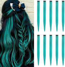 Load image into Gallery viewer, 10PCS Colored Clip in Hair Extensions 20'' Colorful Straight Hair Extensions Clip in for Women and Kids Multi-Colors Party Highlights Streak Synthetic Hairpieces Wonderful Rainbow Colors(J+5)%