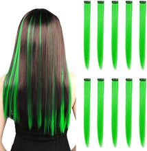 Load image into Gallery viewer, 10PCS Colored Clip in Hair Extensions 20'' Colorful Straight Hair Extensions Clip in for Women and Kids Multi-Colors Party Highlights Streak Synthetic Hairpieces Wonderful Rainbow Colors(J+5)%