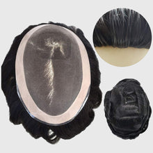 Load image into Gallery viewer, Men's Toupee Poly coating Human Hair Wigs Durable Hairpieces Systems ( Black-140% Medium Density)