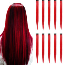Load image into Gallery viewer, 10PCS Colored Clip in Hair Extensions 20'' Colorful Straight Hair Extensions Clip in for Women and Kids Multi-Colors Party Highlights Streak Synthetic Hairpieces Wonderful Rainbow Colors(J+5)%