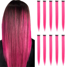 Load image into Gallery viewer, 10PCS Colored Clip in Hair Extensions 20'' Colorful Straight Hair Extensions Clip in for Women and Kids Multi-Colors Party Highlights Streak Synthetic Hairpieces Wonderful Rainbow Colors(J+5)%