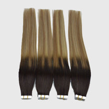 Load image into Gallery viewer, Gradient Long Straight Seamless Human Hair Tape In Extension, Bark Brown To Blond شريط شعر بشري متدرج طويل مستقيم غير ملحوم في التمديد ، لحاء بني إلى أشقر