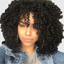 Load image into Gallery viewer, Short Curly Afro Wigs with Bangs for Black Women ,Kinky Curly Wig Synthetic Fiber Heat Resistant Full Wig (Black)شعر مستعار أفرو مجعد قصير مع الانفجارات للنساء السود ، شعر مستعار غريب مجعد من الألياف الاصطناعية مقاومة للحرارة شعر مستعار كامل (أسود)