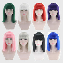 Load image into Gallery viewer, Eestelle 14" Women Straight Bob Wig Women Wigs with Bangs Synthetic Party Halloween Wigs multicolor-Eestelle 14 "باروكة مستقيمة بوب للنساء باروكات شعر مستعار صناعي لحفلات الهالوين متعدد الألوان