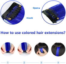 Load image into Gallery viewer, 10PCS Colored Clip in Hair Extensions 20'' Colorful Straight Hair Extensions Clip in for Women and Kids Multi-Colors Party Highlights Streak Synthetic Hairpieces Wonderful Rainbow Colors(J+5)%