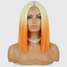 Load image into Gallery viewer, Estelle European and American wig orange gradient short straight hair bob in the middle split lace head suit pretend wig orange wigs