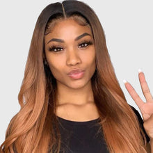 Load image into Gallery viewer, Estelle Lace Front Wig with Dark Roots Long Straight 22" Synthetic Wigs for Women Ombre Brown شعر مستعار أمامي دانتيل من إستيل مع جذور داكنة طويل مستقيم 22 "شعر مستعار صناعي للنساء أومبير بني