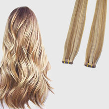 Load image into Gallery viewer, Real Human Hair Blonde High light Two Tone #27/613 Tape in Hair Extensions شعر بشري حقيقي أشقر عالي الخفة بلونين # 27/613 شريط في وصلات الشعر