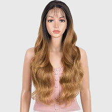 Load image into Gallery viewer, Estelle Long Wavy Lace Front with 13"x2.5" Simulated Scalp Wig 24'' Body Wavy Synthetic Wigs (Ombre Honey Color) دانتيل أمامي طويل مموج من Estelle مع شعر مستعار مقلد لفروة الرأس مقاس 13 × 2.5 بوصة 24 بوصة شعر مستعار صناعي مموج للجسم (لون عسلي متدرج اللون)