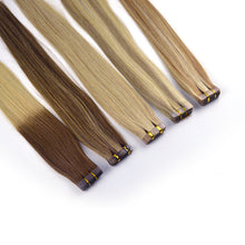 Load image into Gallery viewer, Real Human Hair Blonde High light Two Tone #27/613 Tape in Hair Extensions شعر بشري حقيقي أشقر عالي الخفة بلونين # 27/613 شريط في وصلات الشعر
