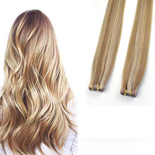 Load image into Gallery viewer, Real Human Hair Blonde High light Two Tone #27/613 Tape in Hair Extensions شعر بشري حقيقي أشقر عالي الخفة بلونين # 27/613 شريط في وصلات الشعر