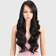 Load image into Gallery viewer, Estelle 24" Big Curly Wavy Supreme Free Lace Frontal Wigs With Baby Hair High Temperature Synthetic Wigs (Natural Black #1B) باروكات أمامية دانتيل كبيرة مجعد مموج كبير 24 بوصة مع شعر الطفل بدرجة حرارة عالية باروكات صناعية (أسود طبيعي # 1B)