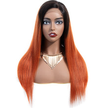 Load image into Gallery viewer, Orange Gradient Human Hair Wig with 13x4 Lace Front-شعر مستعار بشري برتقالي متدرج مع جبهة دانتيل 13x4