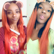 Load image into Gallery viewer, Orange Gradient Human Hair Wig with 13x4 Lace Front-شعر مستعار بشري برتقالي متدرج مع جبهة دانتيل 13x4