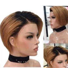 Load image into Gallery viewer, European and American fashion style front lace real human hair short hair wig الأوروبية والأمريكية نمط أزياء الدانتيل الجبهة حقيقي شعر الإنسان غطاء رأس قصير