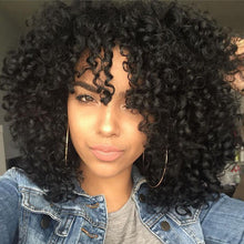 Load image into Gallery viewer, Short Curly Afro Wigs with Bangs for Black Women ,Kinky Curly Wig Synthetic Fiber Heat Resistant Full Wig (Black)شعر مستعار أفرو مجعد قصير مع الانفجارات للنساء السود ، شعر مستعار غريب مجعد من الألياف الاصطناعية مقاومة للحرارة شعر مستعار كامل (أسود)