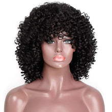 Load image into Gallery viewer, Short Curly Afro Wigs with Bangs for Black Women ,Kinky Curly Wig Synthetic Fiber Heat Resistant Full Wig (Black)شعر مستعار أفرو مجعد قصير مع الانفجارات للنساء السود ، شعر مستعار غريب مجعد من الألياف الاصطناعية مقاومة للحرارة شعر مستعار كامل (أسود)