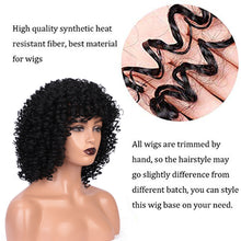 Load image into Gallery viewer, Short Curly Afro Wigs with Bangs for Black Women ,Kinky Curly Wig Synthetic Fiber Heat Resistant Full Wig (Black)شعر مستعار أفرو مجعد قصير مع الانفجارات للنساء السود ، شعر مستعار غريب مجعد من الألياف الاصطناعية مقاومة للحرارة شعر مستعار كامل (أسود)