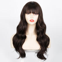 Load image into Gallery viewer, Estelle Long Bodywave Fiber Wig Headgear With Bangs , Long Curly Hair Brown Wig