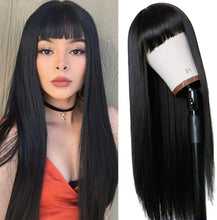 Load image into Gallery viewer, Estelle Long Straight Remy Hair Wigs Natural Black Heat Resistant Fiber Hair Full Machine Wig with Bangs Cosplay Party Wig For Fashion Women