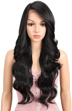 Load image into Gallery viewer, Estelle 24" Big Curly Wavy Supreme Free Lace Frontal Wigs With Baby Hair High Temperature Synthetic Wigs (Natural Black #1B) باروكات أمامية دانتيل كبيرة مجعد مموج كبير 24 بوصة مع شعر الطفل بدرجة حرارة عالية باروكات صناعية (أسود طبيعي # 1B)