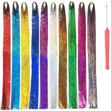 Load image into Gallery viewer, Eestelle 44Inches multi Color Tinsel Hair Extensions, 3300 Strands Fairy Hair Kit With Tool, Heat Resistant Glitter Sparkling Shiny Hair Extensions Accessories