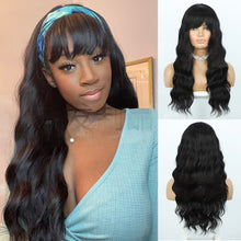 Load image into Gallery viewer, Estelle European Beauty Long Curly Big Waves With Bangs Mixed Hair Chemical Fiber Wig Headgear Wave Wigs Color No 1B Black